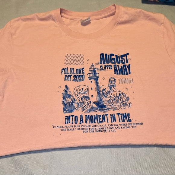 Taylor Swift Lyric Size L Crop T Shirt Folklore August Slipped Away Tee - Picture 6 of 9